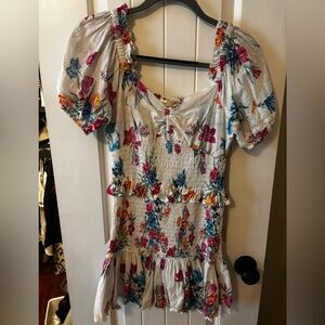 Loveshackfancy Jarrah Smocked Floral Cotton Mini Dress Size:Xs